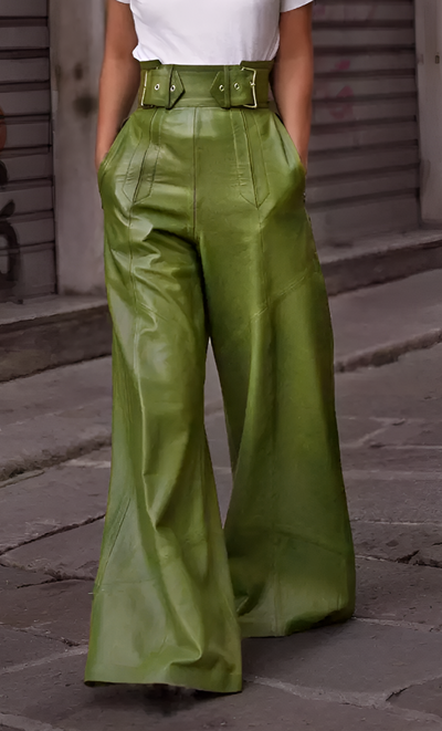 Mélanie | Pantalon Taille Haute Évasé en Cuir Synthétique